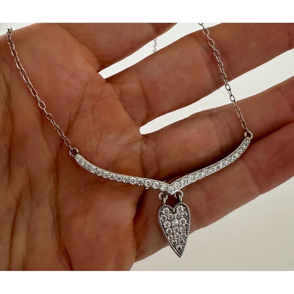 PAJ CZ BB Silver Tone Heart Pendant Necklace 16-18 in